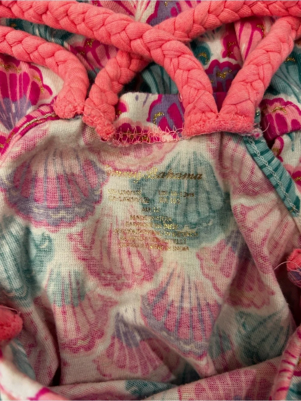 TOMMY BAHAMA Girls Pink/Teal Shell-Print One-Piece Romper